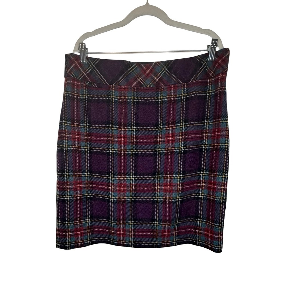 LL Bean Wool Mini Skirt Burgundy Purple Plaid Winter Academia School Girl Sz 16